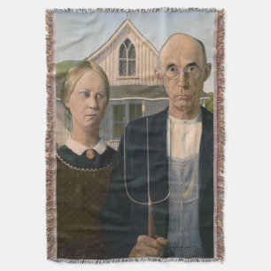 American Gothic: Country Life Poor Rural Farmer Throw Blanket