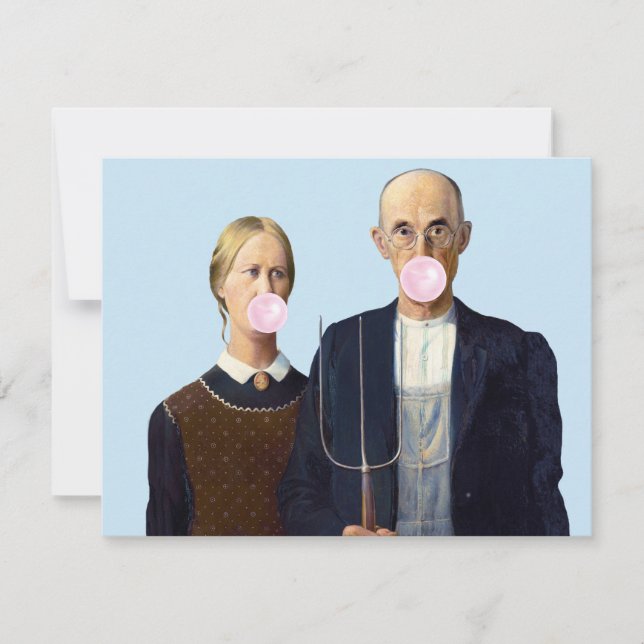 American Gothic couple blowing bubble gum (Front)