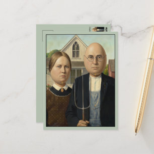American Gothic Eggheads Parody Postcard