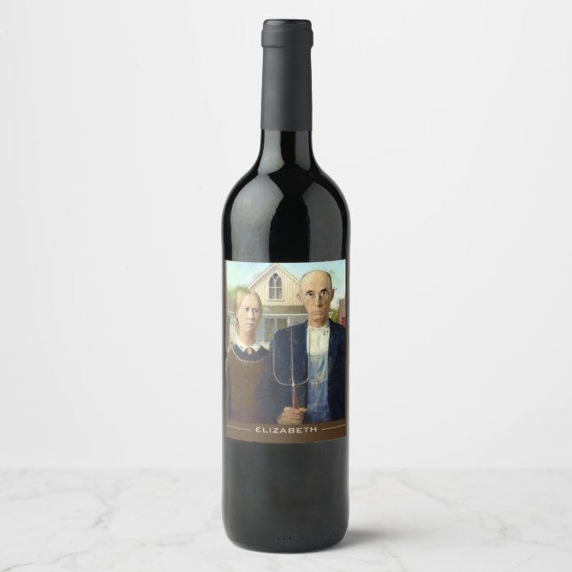 American Gothic Fine Art Oil Painting Wine Label (Front)