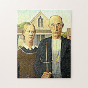 American Gothic, fine art painting Jigsaw Puzzle