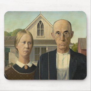 American Gothic Grant Wood Farmer Farmhouse Mouse Mat