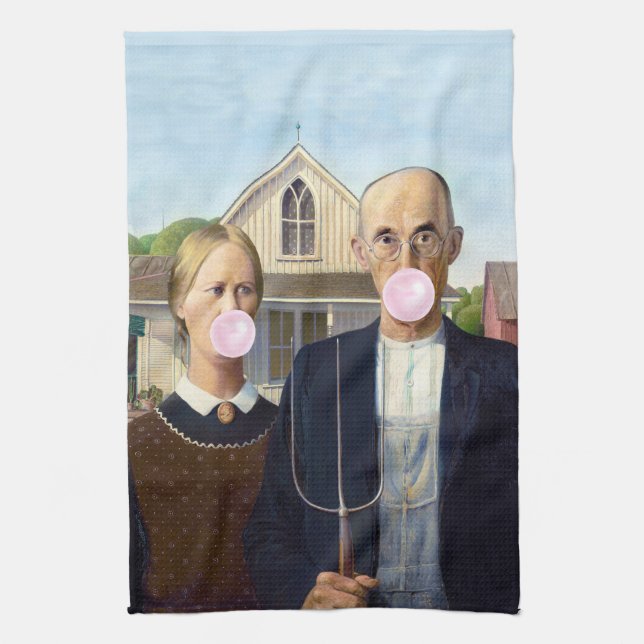 American Gothic Grant Wood    Tea Towel (Vertical)