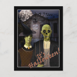 American Gothic Halloween Haunted House Postcard