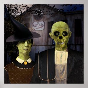 American Gothic Halloween Haunted House Poster
