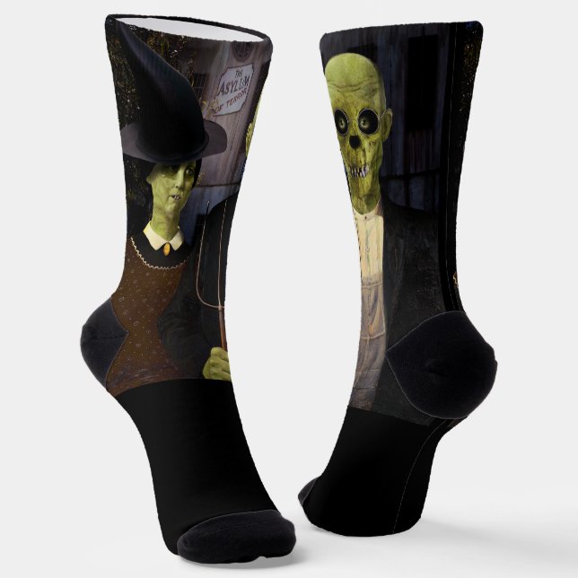 American Gothic Halloween Haunted House Socks (Angled)