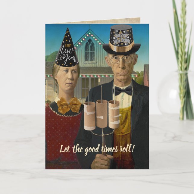American Gothic Happy New Year Let Good Times Roll Holiday Card (Front)
