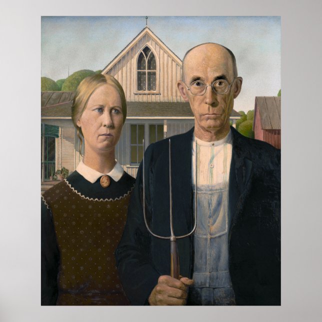 American Gothic House Farmer Wife 1930 Grant Wood Poster (Front)