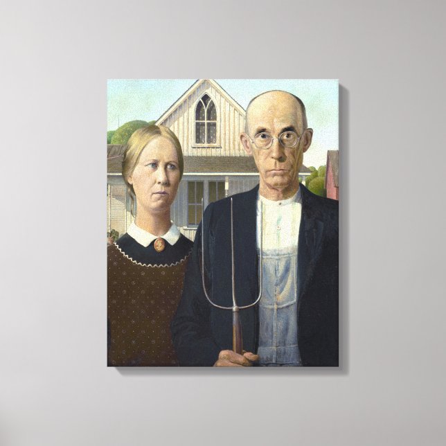 American Gothic Painting by Grant Wood on Canvas (Front)