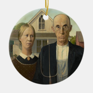 American Gothic Painting Ceramic Tree Decoration