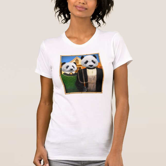 American Gothic Panda with bamboo frame T-Shirt (Front)