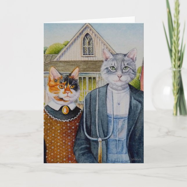 American Gothic Parody Painting Watercolor Art Card (Front)