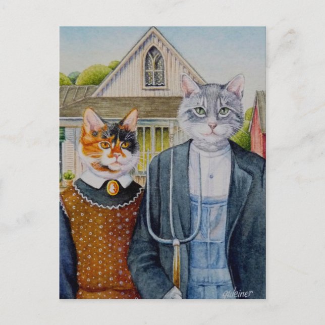 American Gothic Parody Painting Watercolor Art Postcard (Front)