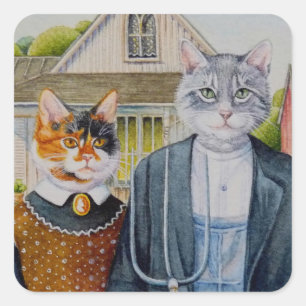 American Gothic Parody Painting Watercolor Art Square Sticker