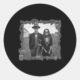 American Gothic Skeleton Halloween Costume  Classic Round Sticker