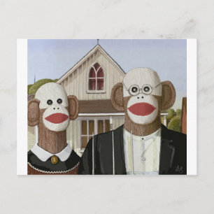 American Gothic Sock Monkeys Postcard