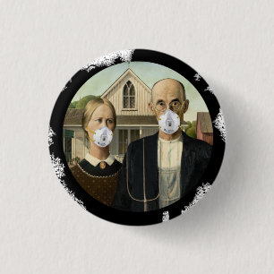 American Gothic Wearing Corona N95 Masks 3 Cm Round Badge
