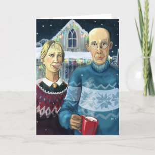 American gothic - winter parody holiday card