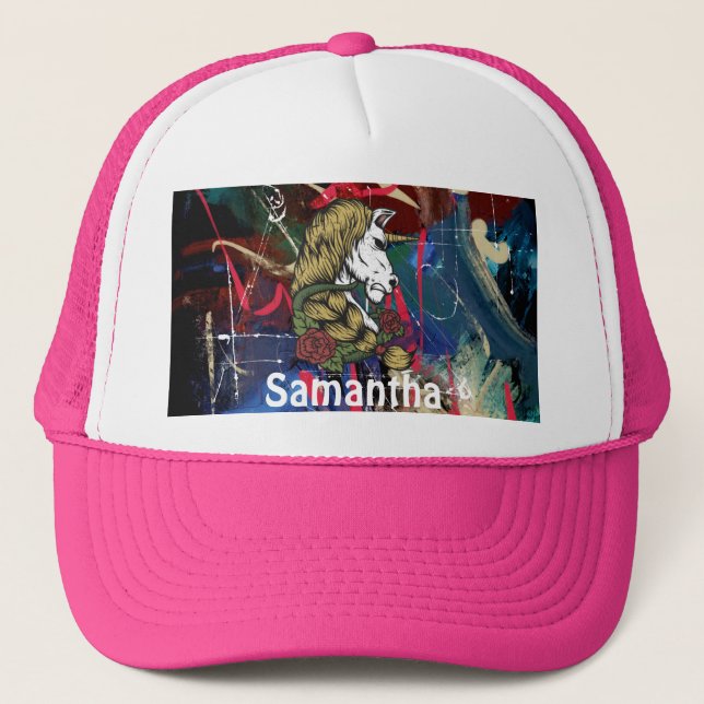 AMERICAN GRAFFITTI WARRIOR Personalised Unicorn  Trucker Hat (Front)