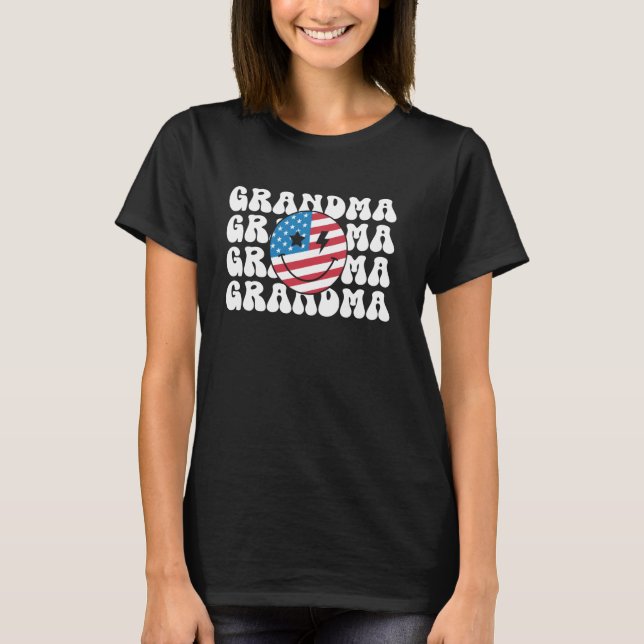 American Grandma Retro Groovy 4th of July Smile Fa T-Shirt (Front)