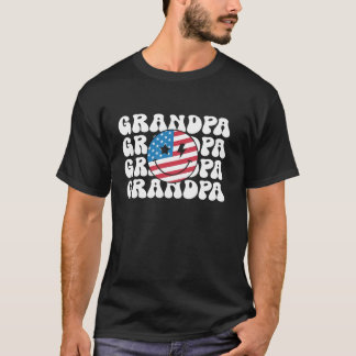 American Grandpa Retro Groovy 4th of July Smile Fa T-Shirt