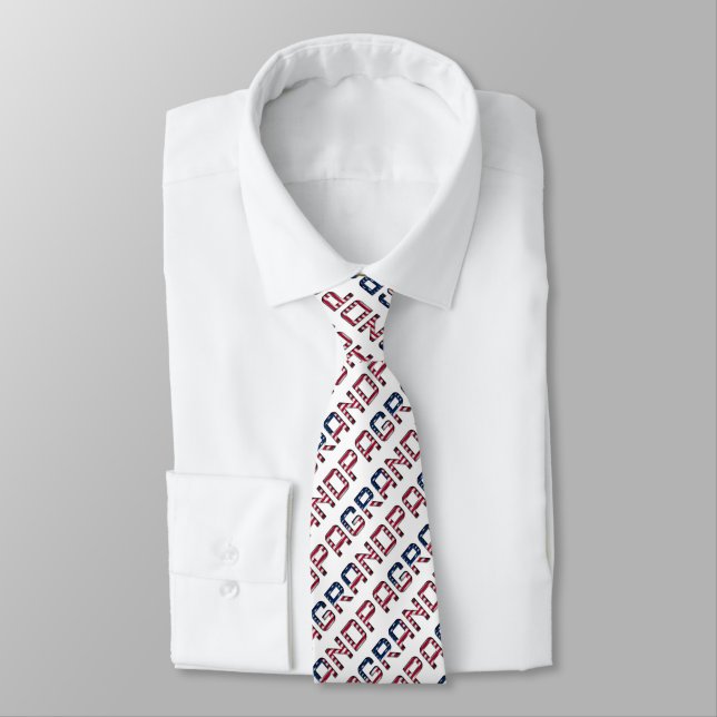 American Grandpa USA Name Stars and Stripes Text Tie (Tied)