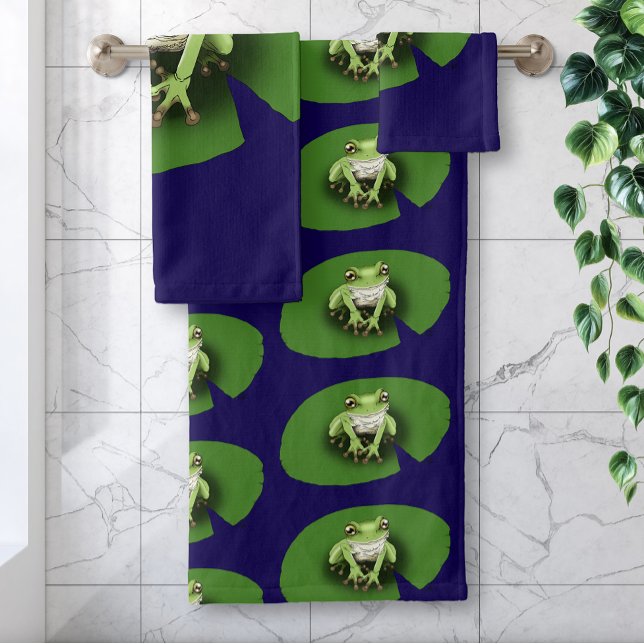 American Green Tree Frog Lily Pad Bath Towel Set (Creator Uploaded)