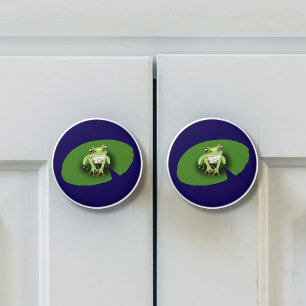American Green Tree Frog Lily Pad Ceramic Knob