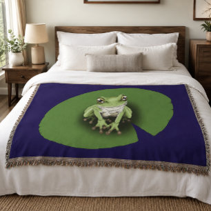 American Green Tree Frog Lily Pad Throw Blanket