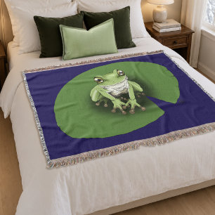 American Green Tree Frog Lily Pad Throw Blanket