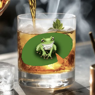 American Green Tree Frog Lily Pad Whiskey Glass