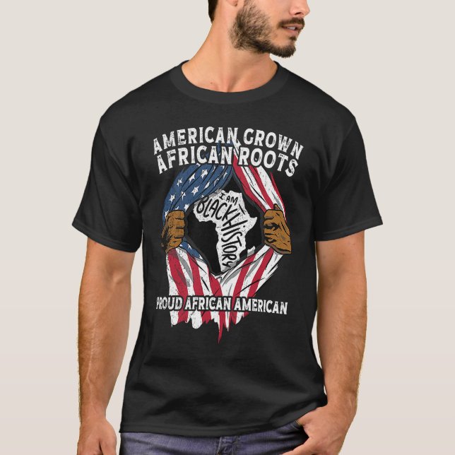 American Grown African Roots USA African Flag Patr T-Shirt (Front)