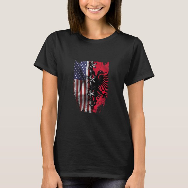 American Grown Albania Roots USA Albanian Flag T-Shirt (Front)