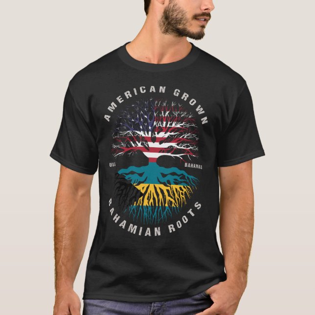 American Grown Bahamian Roots Bahamas Flag T-Shirt (Front)