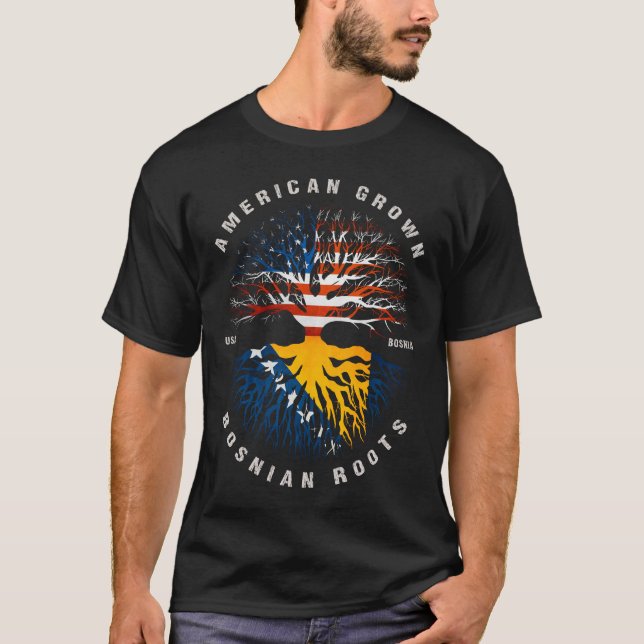 American Grown Bosnian Roots Bosnia Flag T-Shirt (Front)
