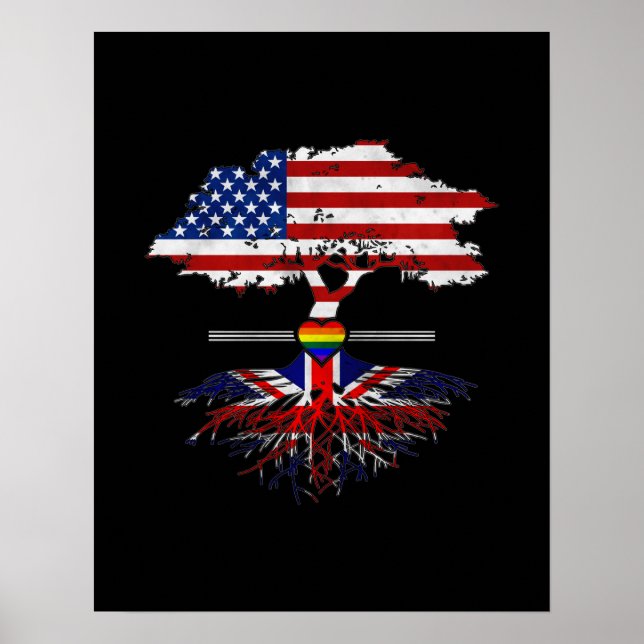 American Grown British Roots Gay Heart LGBT Pride Poster (Front)