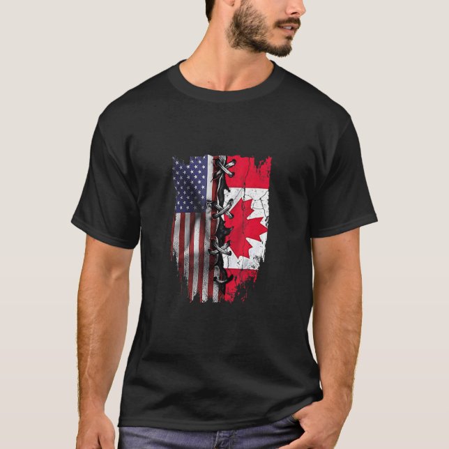 American Grown Canadian Roots USA Canada Flag T-Shirt (Front)