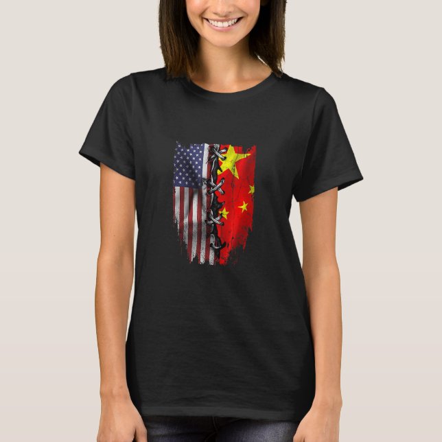 American Grown Chinese Roots USA China Flag T-Shirt (Front)