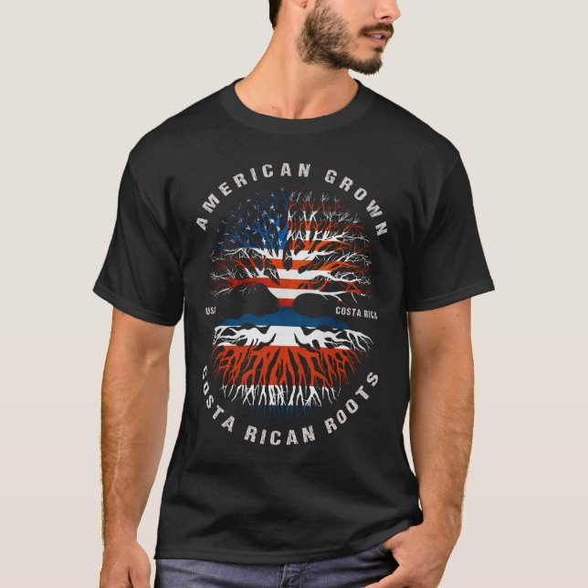 American Grown Costa Rican Roots Costa Rica Flag T-Shirt (Front)