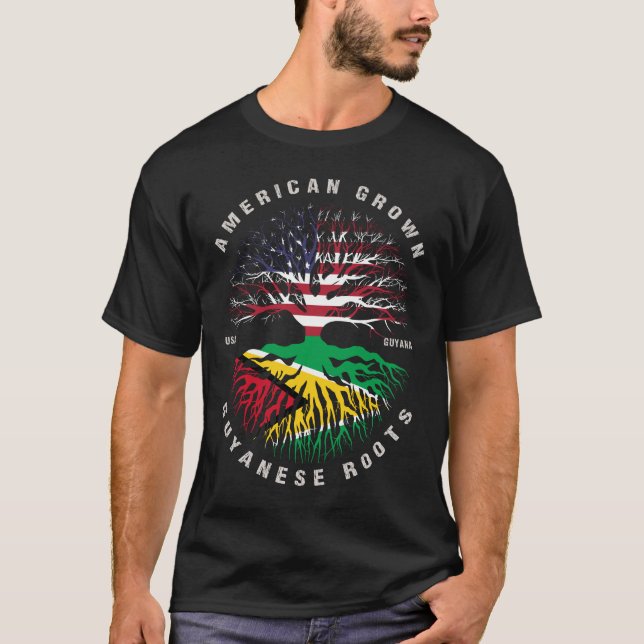 American Grown Guyanese Roots Guyana Flag T-Shirt (Front)