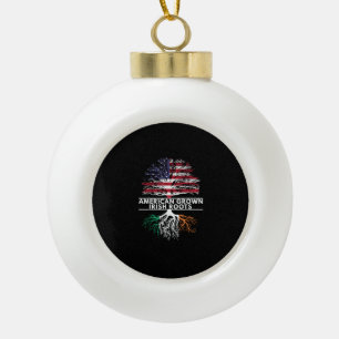 American Grown Irish Roots Flag Ireland ST. PATRIC Ceramic Ball Christmas Ornament