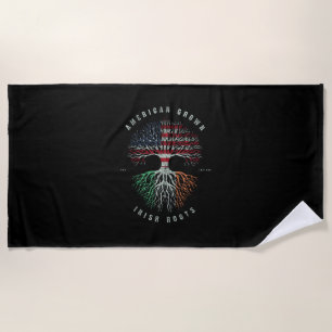 American Grown Irish Roots Ireland Flag Vintage Gr Beach Towel