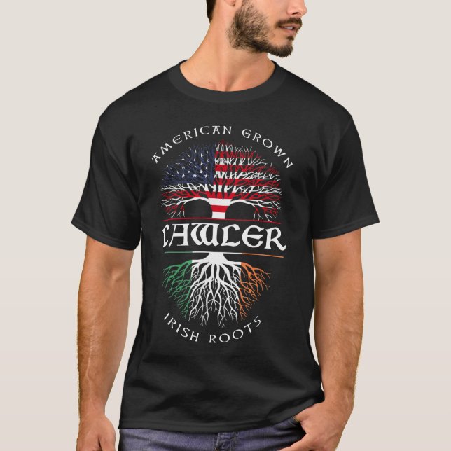 American Grown Irish Roots LAWLER Irish Name T-Shirt (Front)