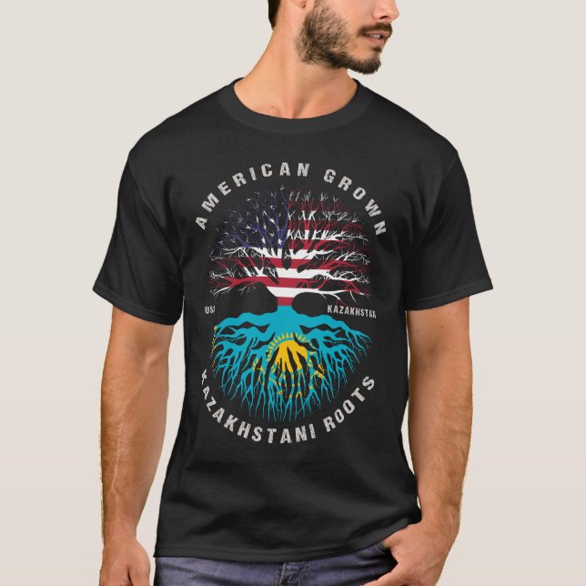 American Grown Kazakhstani Roots Kazakhstan Flag T-Shirt (Front)