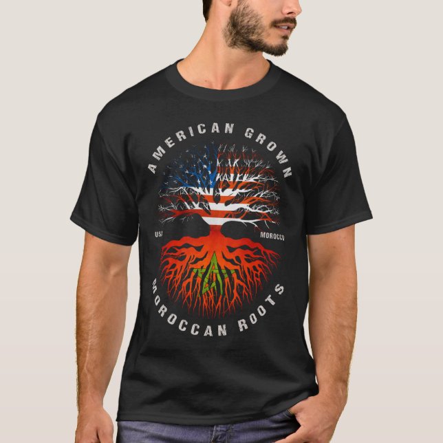 American Grown Moroccan Roots Morocco Flag T-Shirt (Front)