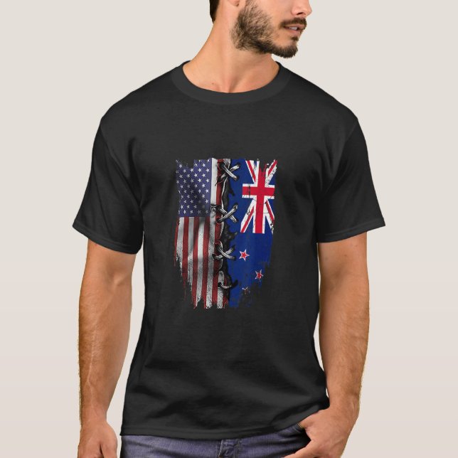 American Grown New Zealand Roots USA New Zealand F T-Shirt (Front)