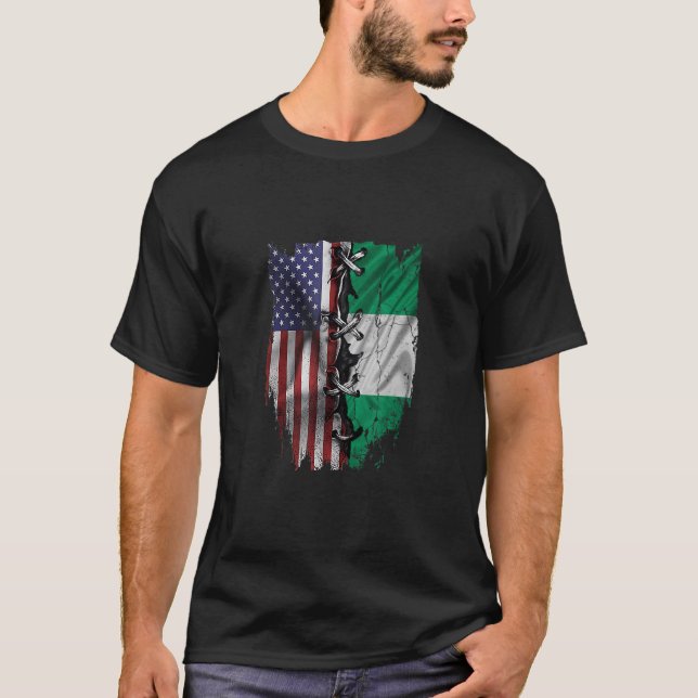 American Grown Nigerian Roots USA Nigeria Flag T-Shirt (Front)