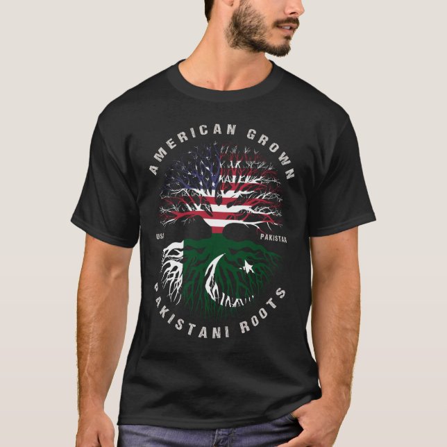 American Grown Pakistani Roots Pakistan Flag T-Shirt (Front)
