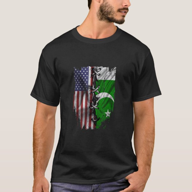 American Grown Pakistani Roots USA Pakistan Flag T-Shirt (Front)