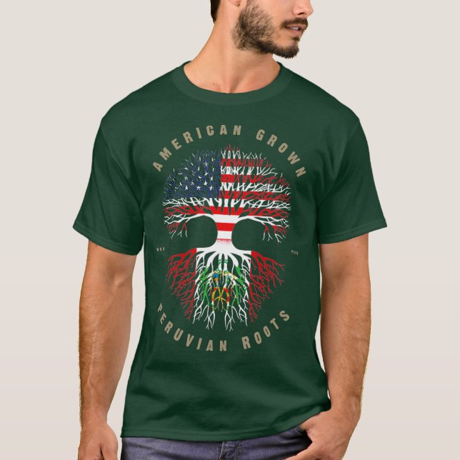 American Grown Peruvian Roots Peru Flag T-Shirt (Front)